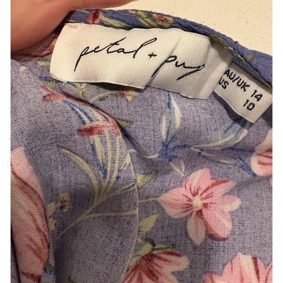 Petal + Pup Maxi Dress Womens 10 Purple Floral Puff Sleeves Cottagecore Prairie - Picture 4 of 4